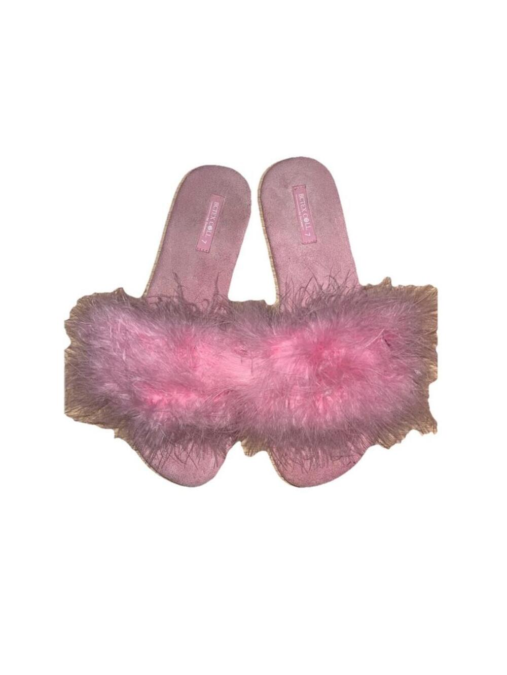 BCTEX COLL Women's Pink Fuzzy Slippers Shoes Sandals Size 7